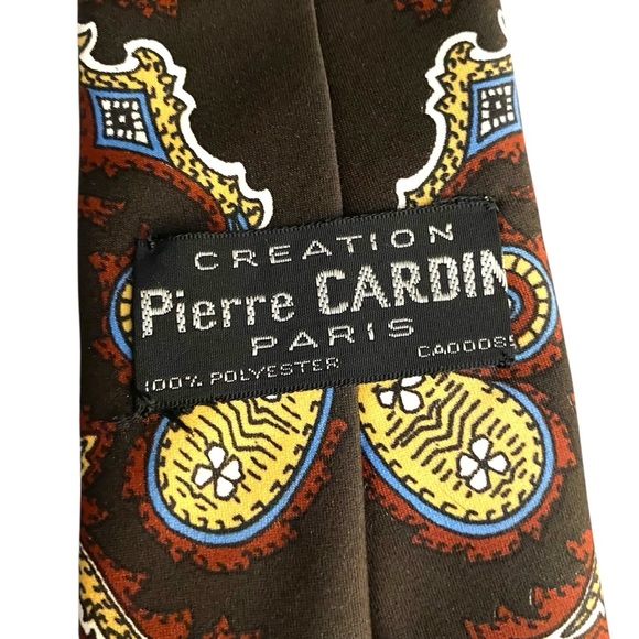 Pierre CARDIN Earthy Brown Psychedelic Retro Tie Vintage Polyester Designer - Picture 2 of 6